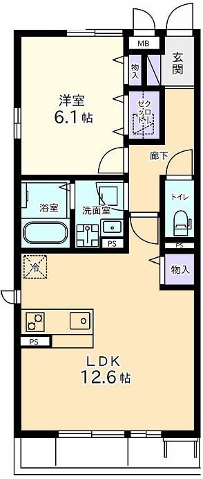 ポレールIII(1LDK/2階)の間取り写真