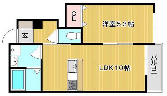 COCORU東畦 B棟(1LDK/1階)の間取り写真