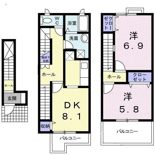 ラフィネパレ B(2DK/2階)の間取り写真