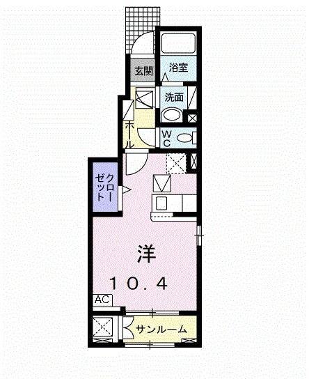 ベルセゾン(ワンルーム/1階)の間取り写真
