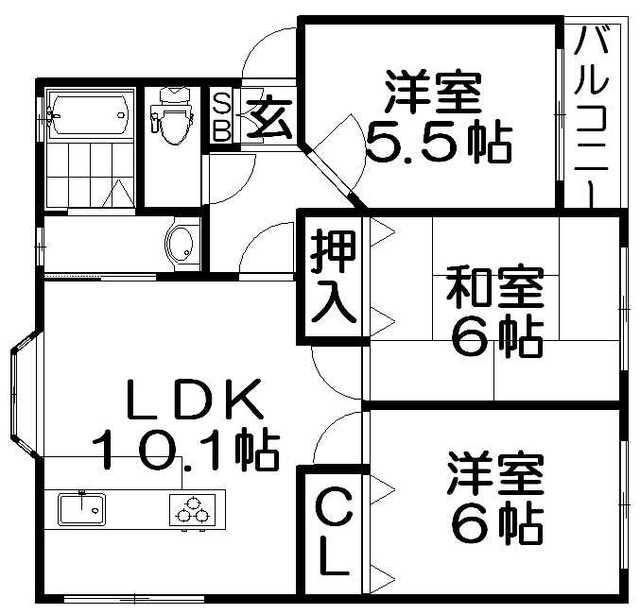 寿ハイツ(3LDK/3階)の間取り写真