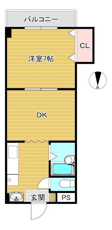 ぐりーんヒルズ中之庄(1DK/2階)の間取り写真
