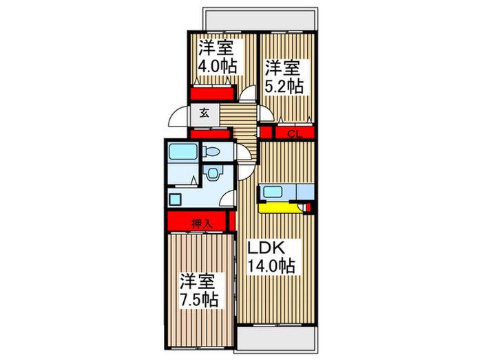CAPITALマンション志木(3LDK/4階)の間取り写真