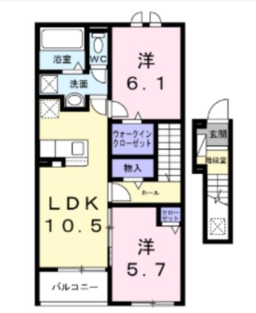 プラシード(2LDK/2階)の間取り写真