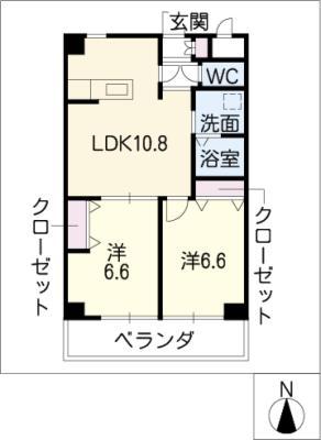 葵21ビル(2LDK/5階)の間取り写真