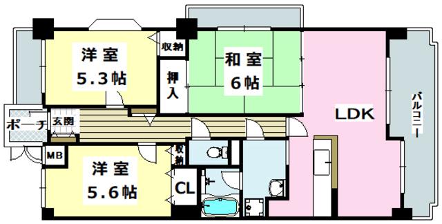 茨木メディカルビル(3LDK/3階)の間取り写真