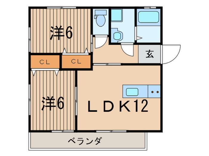 ベルクレストII(2LDK/1階)の間取り写真