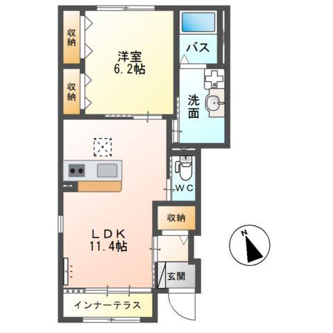フォーエバー クローバー イリデッセント(1LDK/1階)の間取り写真