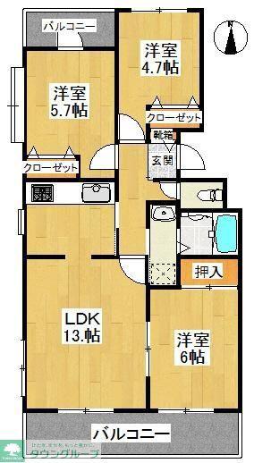 オークス(3LDK/2階)の間取り写真