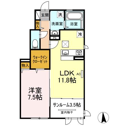 エスカーザ(1LDK/1階)の間取り写真