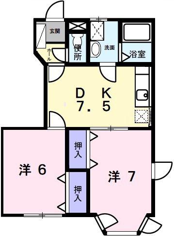 ソレアードメゾンB(2DK/1階)の間取り写真
