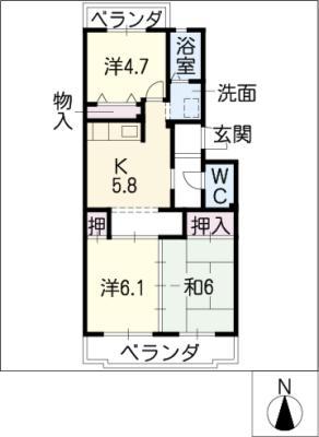 ケントハイツB棟(3K/2階)の間取り写真