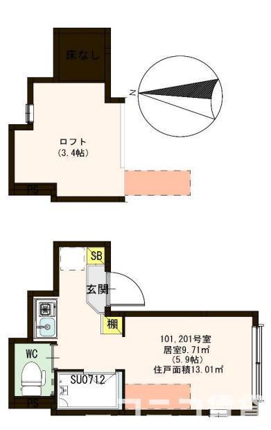 ハーモニーテラス氷川町(ワンルーム/1階)の間取り写真