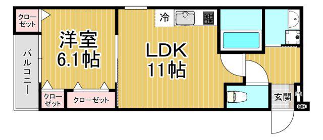 フジパレス西宮甲東園3番館(1LDK/2階)の間取り写真
