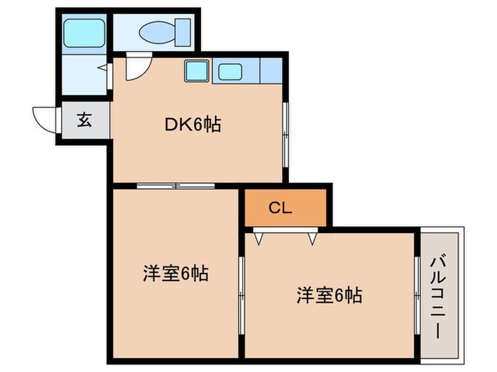 クラシス西山(2DK/1階)の間取り写真