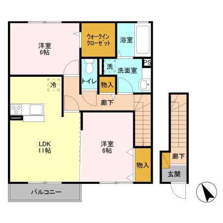 エール リヴェール B(2LDK/2階)の間取り写真
