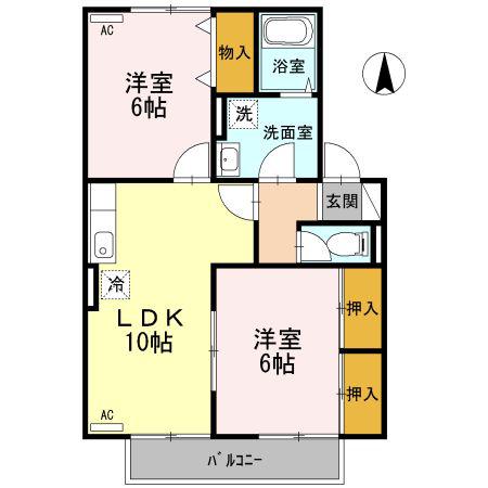 ソレアード上谷B棟(2LDK/1階)の間取り写真