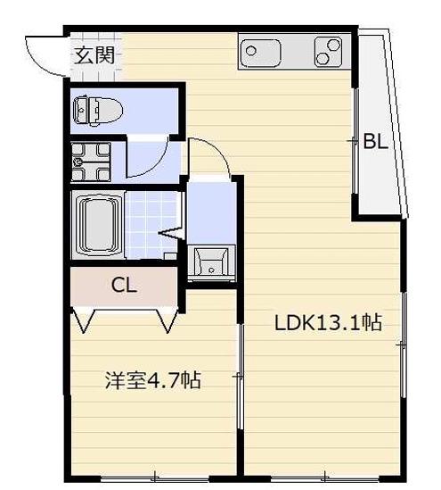 ソマ御影ハイム(1LDK/2階)の間取り写真