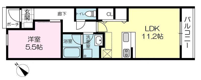 モラダあさぎ(1LDK/1階)の間取り写真