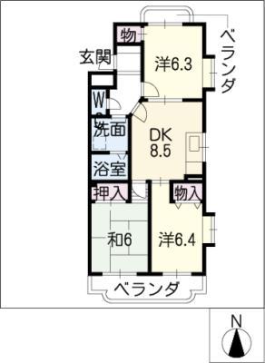 ヴァンベール新舞子(3DK/2階)の間取り写真