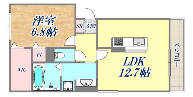 CALMCOURT門戸(1LDK/1階)の間取り写真