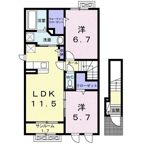 ローザ ビアンカ(2LDK/2階)の間取り写真