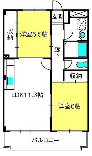 ハイブリッヂA(2LDK/2階)の間取り写真
