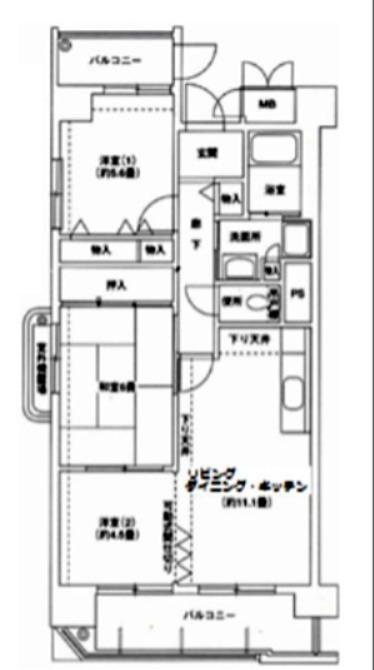 コーシャハイツ高見37(3LDK/7階)の間取り写真