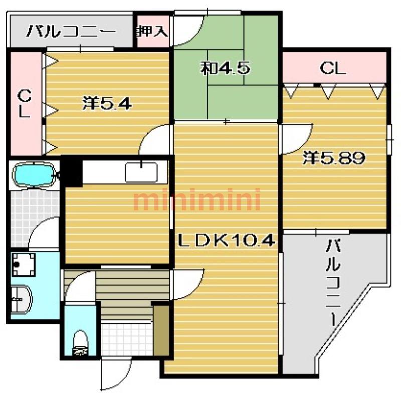 ツイン88 N棟(3LDK/4階)の間取り写真