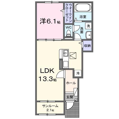 イルソーレI(1LDK/1階)の間取り写真