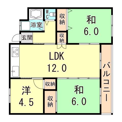JR山陽本線 朝霧駅 徒歩12分 6階建 築56年(3LDK/5階)の間取り写真