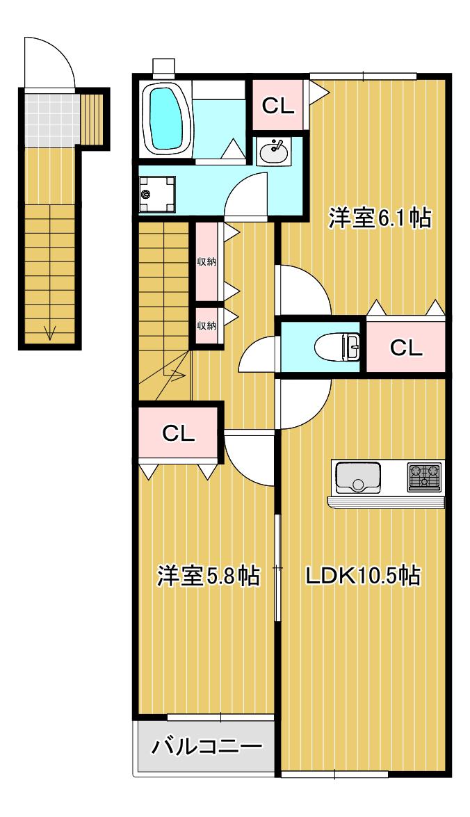 アジュール東畦(2LDK/2階)の間取り写真