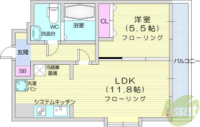 ヒューマンハイム平成(1LDK/8階)の間取り写真
