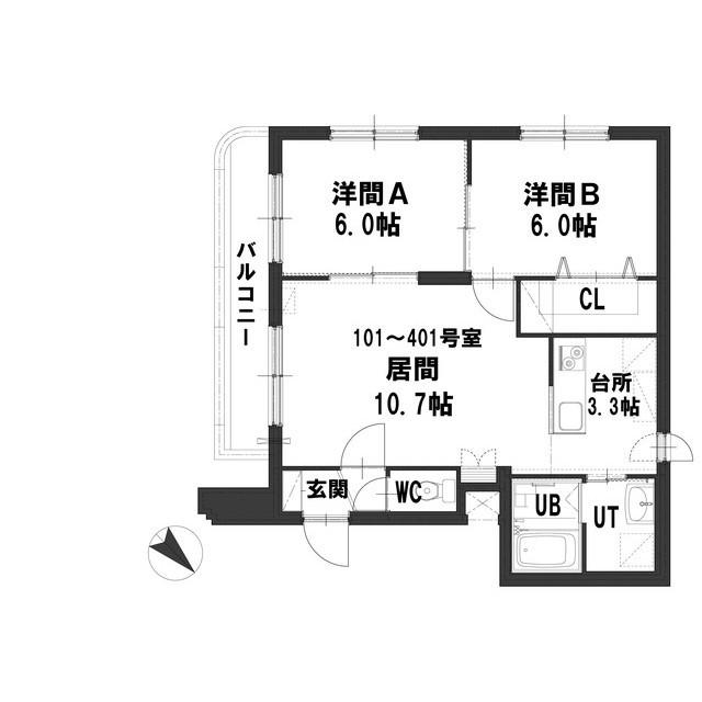 グランメール新川3-1(2LDK/2階)の間取り写真