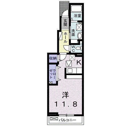 ソーレB(ワンルーム/1階)の間取り写真