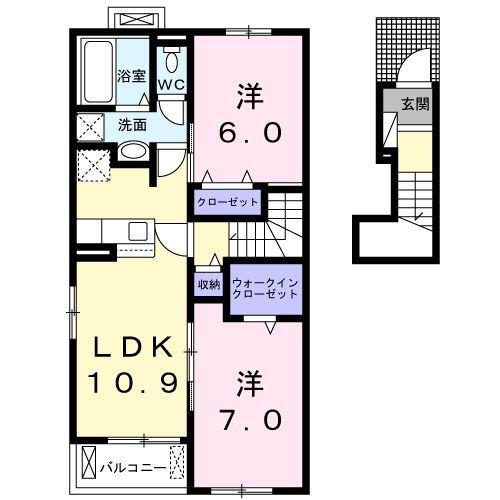 エヴァ―ホーク I(2LDK/2階)の間取り写真