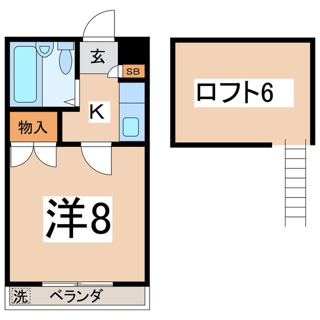 メープルハウスサンリバー(1K/2階)の間取り写真