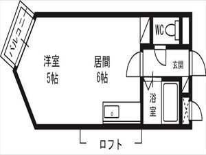 シャトー中の島(1DK/3階)の間取り写真