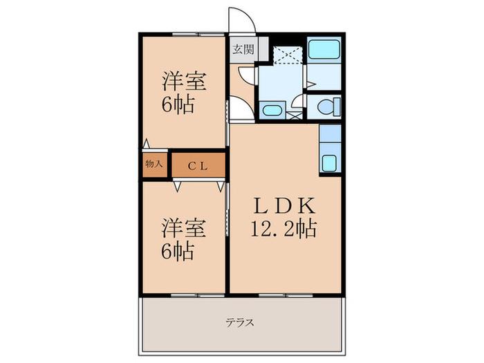 ドムス朽網II(2LDK/1階)の間取り写真