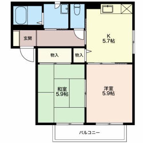 エバーグリーン A(2DK/2階)の間取り写真