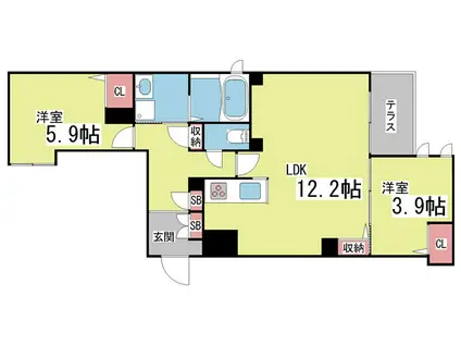 シャーメゾン ユニ 六甲(2LDK/1階)の間取り写真