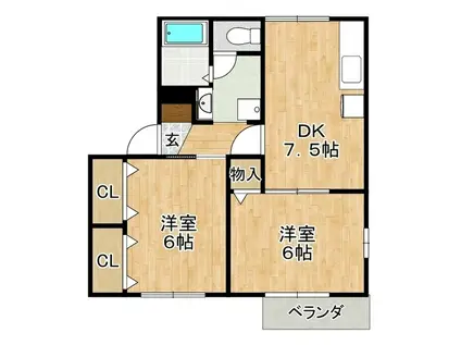 ハイツさくらいB棟(2DK/2階)の間取り写真