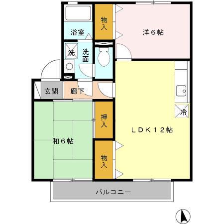 カサベルテC(2LDK/1階)の間取り写真