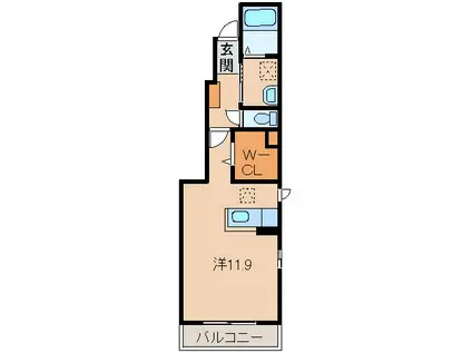 アリアーテI(ワンルーム/1階)の間取り写真