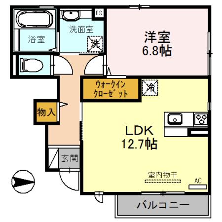 オルソ B棟(1LDK/1階)の間取り写真