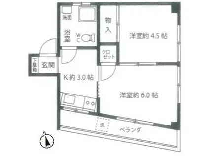 平田ビル(2K/4階)の間取り写真