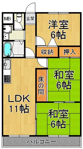 グランドメゾン昆陽(3DK/3階)の間取り写真