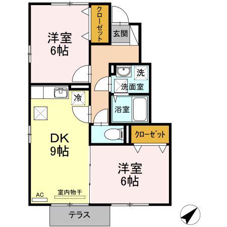 セジュール湯女 B棟(2DK/1階)の間取り写真