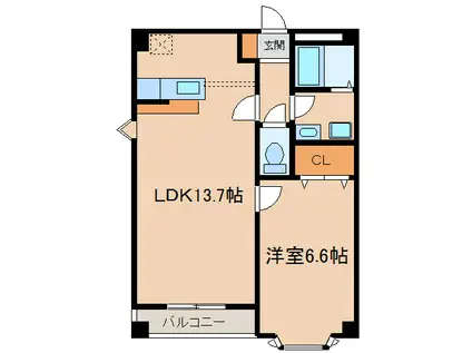 ラフィネ(1LDK/2階)の間取り写真