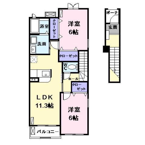 グリーンスプラウト(2LDK/2階)の間取り写真